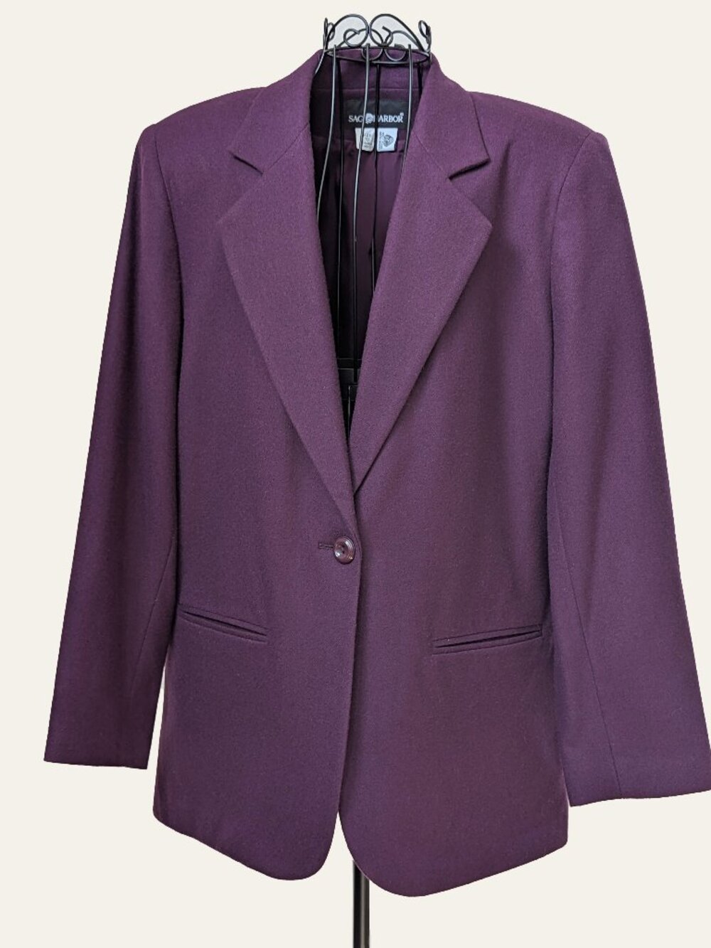 Sag Harbor Women 10 Purple 100% Wool One Button Blazer Jacket